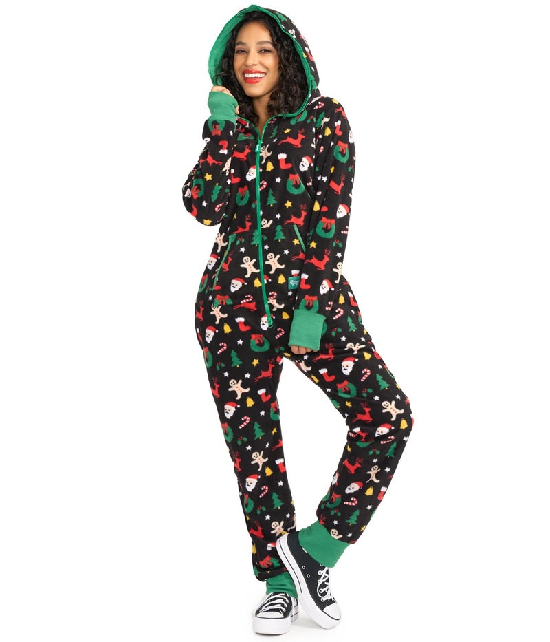Tipsy Elves Christmas Onesies for Adults - Comfy Unisex Matching Holiday Jumpsuits with Convenient Pockets - Black Cookie Cutter Christmas Jumpsuit Size X-Large - Image 2